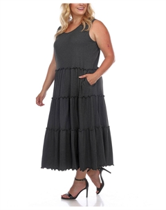 Многоуровневое платье миди больших размеров с овальным вырезом, серый White mark