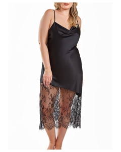 Атласное платье больших размеров Jeanie с драпировкой спереди и контрастным кружевом с цветочными ресницами, черный Icollection