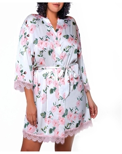 Атласный халат больших размеров willow с кружевом, розовый Icollection