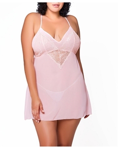 Комплект нижнего белья Ava Plus Size из шифона и кружева Babydoll из 2 предметов, розовый Icollection