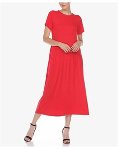 Женское платье макси с короткими рукавами и асимметричной талией, красный White mark