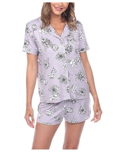 Женский пижамный комплект с короткими рукавами и цветочным принтом, 2 предмета, серый White mark