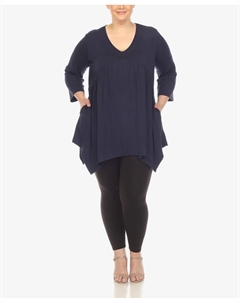 Топ-туника больших размеров с v-образным вырезом и ампирным вырезом, темно-синий White mark