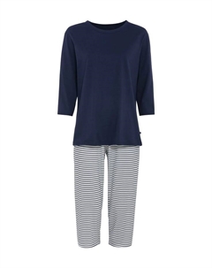 Пижама в полоску из хлопка одинарный трикотаж длина 3/4, синий Calida