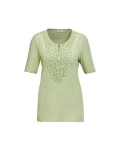 Короткий размер: рубашка с круглым вырезом и кружевом крючком, зеленый Goldner