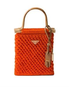 Сумка-тоут размера мини в технике кроше, оранжевый Prada