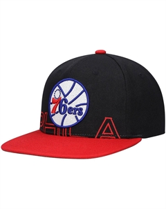 Мужская черная, красная кепка Philadelphia 76ers из твердой древесины Classics с низким воротником и большим лицом Snapback Mitchell and ness