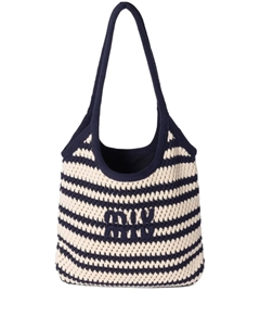 Полосатая сумка-тоут Ivy в технике кроше, синий Miu miu