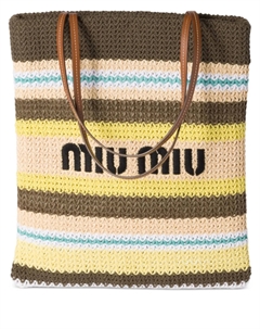 Сумка-тоут в полоску, связанная крючком, серый Miu miu