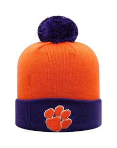 Мужская оранжево-фиолетовая вязаная шапка Clemson Tigers Core, двухцветная, с манжетами и помпоном Top of the world