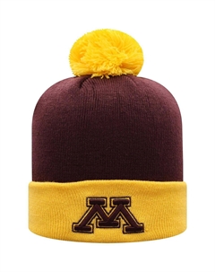 Мужская бордово-золотая двухцветная вязаная шапка Minnesota Golden Gophers Core с манжетами и помпоном Top of the world
