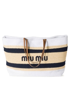 Сумка-тоут в полоску, связанная крючком, белый Miu miu