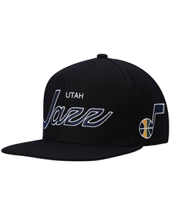 Мужская черная кепка Snapback Utah Jazz Classics Script 2.0 из твердой древесины Mitchell and ness