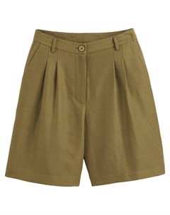 Шорты-бермуды с вытачками изо льна и хлопка зеленый Laredoute