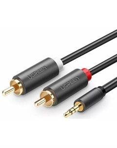 Кабель акустический AV102 10772_ 3.5mm Male to 2RCA Male, 1м, серый Ugreen