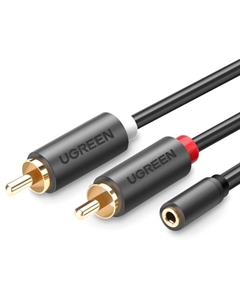 Кабель акустический AV102 10588_ 3.5mm Female to 2 RCA Male, 1м, серый Ugreen