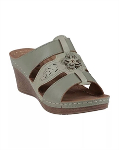 Женские весенние босоножки на танкетке с тройным ремешком и цветочным узором, зеленый Gc shoes