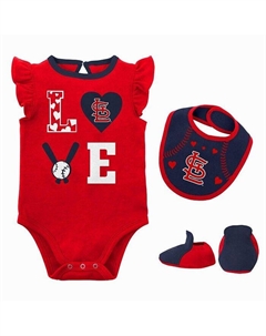 Комплект из трех предметов боди и пинеток St. Louis Cardinals с нагрудником Love of Baseball для новорожденных, красный и темно-синий, красный Outerstuff