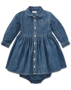 Джинсовое хлопковое платье-рубашка для маленьких девочек, синий Polo ralph lauren