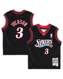 Младенческая футболка для мальчиков и девочек Allen Iverson Black Philadelphia 76ers 2000/01 Hardwood Classics для пенсионеров, черный Mitchell and ness