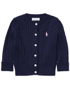 Хлопковый кардиган косой вязки для маленьких девочек, синий Polo ralph lauren