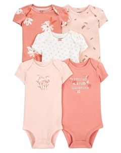 Оригинальные боди с короткими рукавами для маленьких девочек, 5 шт. в упаковке, мультиколор Carter`s
