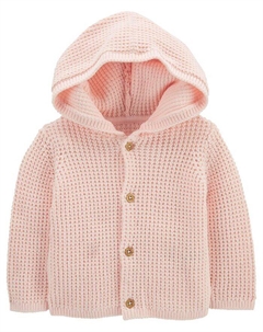 Кардиган на пуговицах с длинными рукавами и капюшоном для маленьких девочек, розовый Carter`s