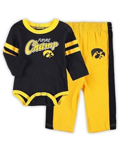 Комплект боди с длинными рукавами и спортивных штанов с длинными рукавами Iowa Hawkeyes Little Kicker для новорожденных черного, золотого цвета, черный Outerstuff