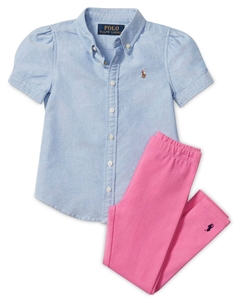 Оксфордский топ и леггинсы с пони, маленькие девочки, большие девочки Polo ralph lauren