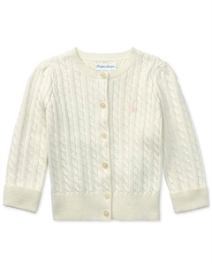 Хлопковый кардиган косой вязки для маленьких девочек, белый Polo ralph lauren