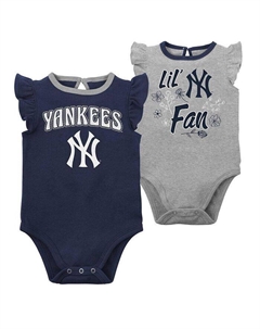 Набор из двух боди New York Yankees Little Fan для мальчиков и девочек темно-синего цвета, цвета Хизер Грей, синий Outerstuff