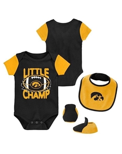 Комплект боди с нагрудником и пинетками Iowa Hawkeyes Little Champ черного и золотого цвета для новорожденных, черный Outerstuff