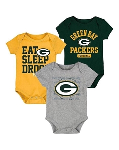 Комплект боди из трех частей Green Bay Packers Eat Sleep Drool Football для новорожденных, зеленый, золотой, зеленый/золотой Outerstuff