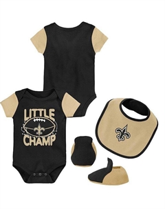 Черный, золотой комплект из трех частей боди New Orleans Saints Little Champ для новорожденных и пинеток, черный Outerstuff