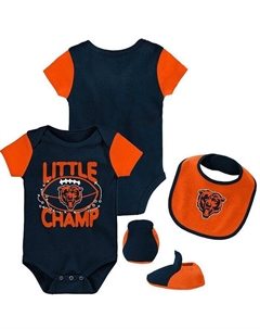 Комплект из трех частей: боди, нагрудник и пинетки Chicago Bears Little Champ для новорожденных, темно-синий, оранжевый, синий Outerstuff