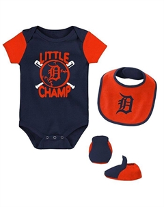 Комплект из трех боди, нагрудника и пинеток темно-синего цвета Detroit Tigers Little Champ для новорожденных, синий Outerstuff