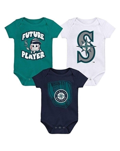 Набор из трех боди для новорожденных бирюзового, темно-синего и белого цвета для игроков Малой лиги Сиэтл Маринерс, мультиколор Outerstuff