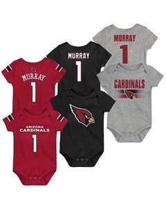Набор боди унисекс для новорожденных Kyler Murray Cardinal и черно-серого цвета Arizona Cardinals, комплект из трех боди с именем и номером, красный Outerstuff