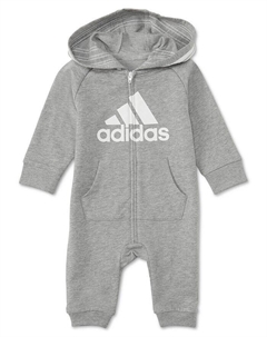 Комбинезон с капюшоном и молнией с логотипом для маленьких мальчиков и девочек, серый Adidas