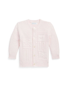 Хлопковый кардиган контрастной вязки с длинными рукавами для мальчиков и девочек, розовый Polo ralph lauren