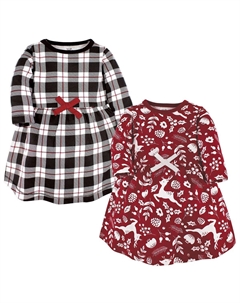 Платья с длинными рукавами из органического хлопка для маленьких девочек, красный зимний фолк Touched by nature