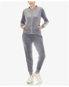 Женский велюровый спортивный костюм в полоску из искусственной кожи, комплект из 2 предметов, серый White mark