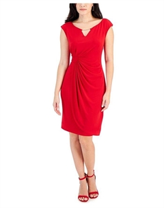 Платье Petite с короткими рукавами и боковыми хлястиками, красный Connected