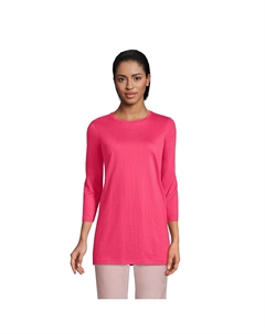 Женская хлопковая туника с круглым вырезом Supima с рукавом 3/4, розовый Lands' end