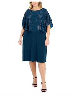 Платье-футляр больших размеров с накидкой и накладным слоем, зеленый Connected