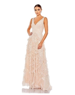 Женское многоярусное платье с V-образным вырезом, расшитое пайетками и фестонами, розовый Mac duggal