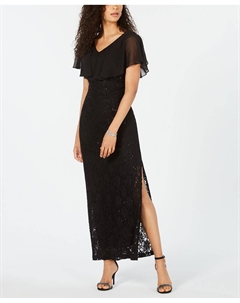 Кружевное шифоновое платье с блестками, черный Connected