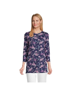 Женская хлопковая туника с круглым вырезом Supima с рукавом 3/4 Lands' end