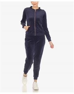 Женский велюровый спортивный костюм в полоску из искусственной кожи, комплект из 2 предметов, синий White mark