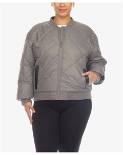 Стеганый бомбер больших размеров с бриллиантами, серый White mark